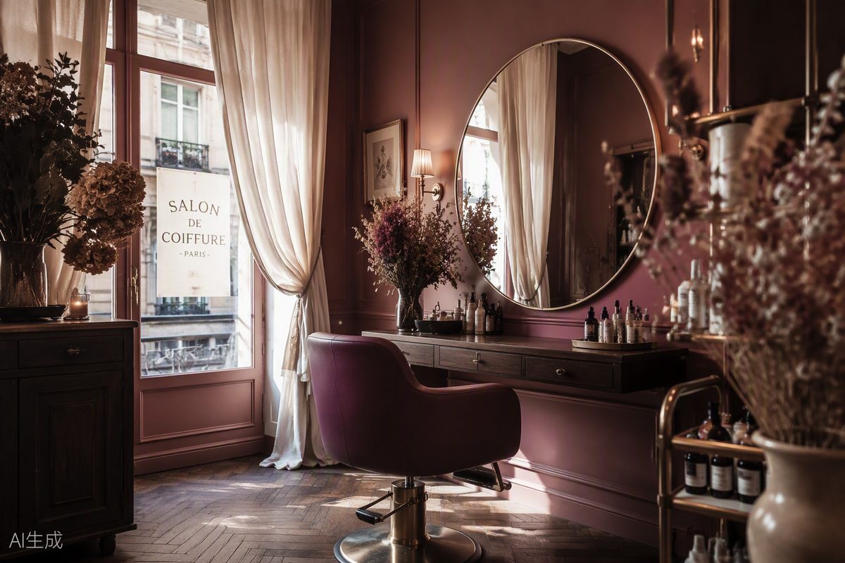 Intérieur du Salon Ondine — fauteuil de coiffure et miroir dans une lumière douce